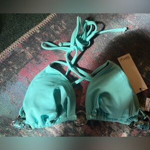 Sky Turquoise Bikini Top with Silver and Turquoise Tiger Accents Size Medium